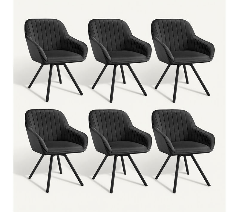 Lot De 6 Chaise Pivotante Avec Accoudoirs Snug En Acier Enduit De Poudre/polyester Noir