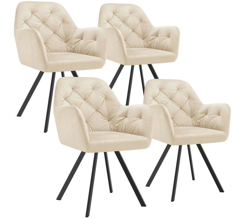 Lot De 4 Fauteuil Pivotant En Velours Avec Accoudoirs Lucia En Polyester, Acier Crème