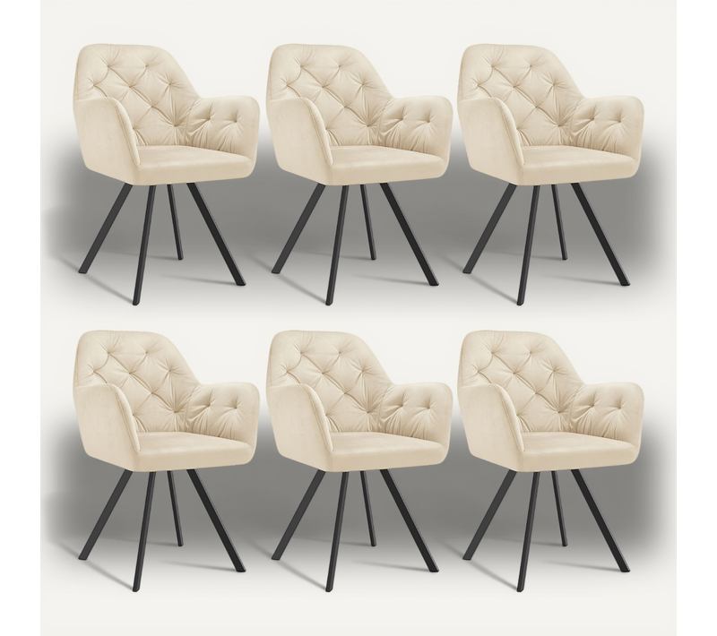Lot De 6 Fauteuil Pivotant En Velours Avec Accoudoirs Lucia En Polyester, Acier Crème