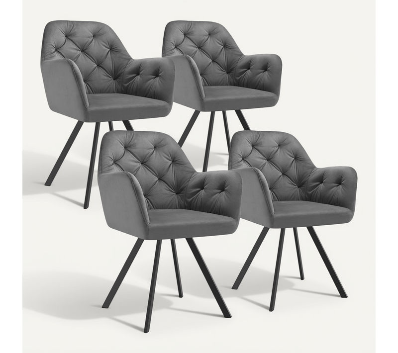 Lot De 4 Fauteuil Pivotant En Velours Avec Accoudoirs Lucia En Polyester, Acier Gris Anthracite