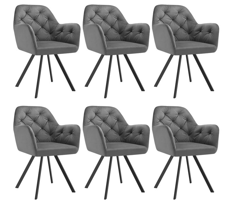 Lot 6 Fauteuils Pivotants 180° Velours Rembourrés Motif Matelassé Gris