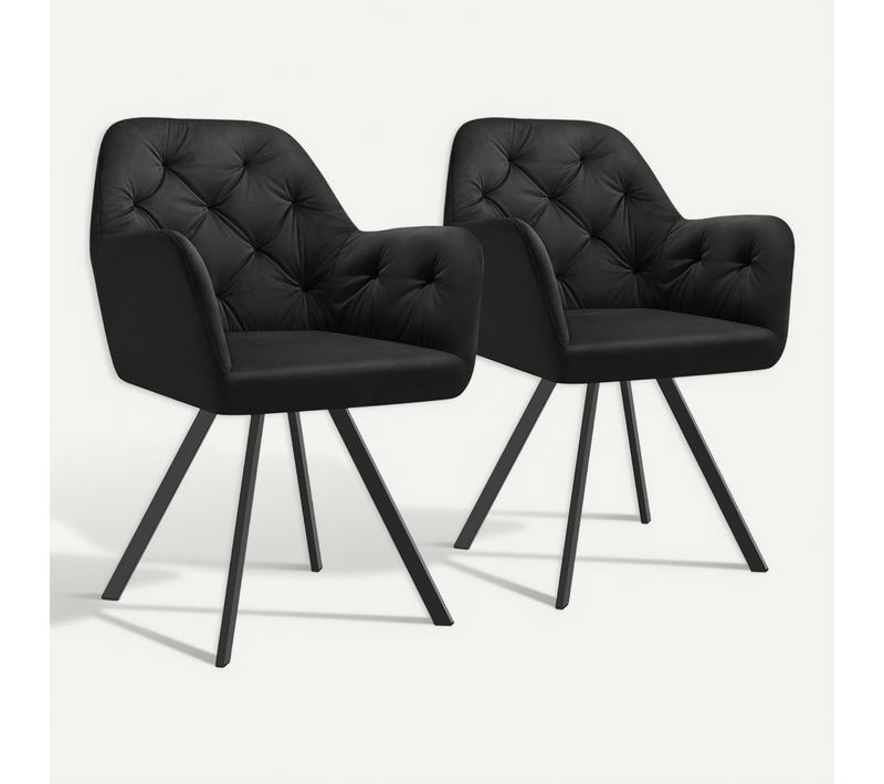 Lot De 2 Fauteuil Pivotant En Velours Avec Accoudoirs Lucia En Polyester, Acier Noir