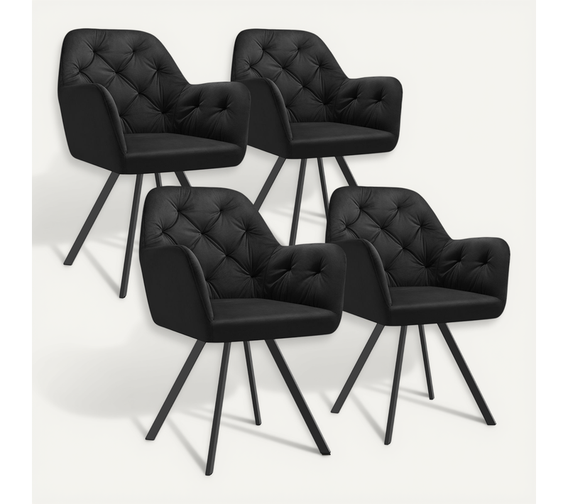 Lot De 4 Fauteuil Pivotant En Velours Avec Accoudoirs Lucia En Polyester, Acier Noir