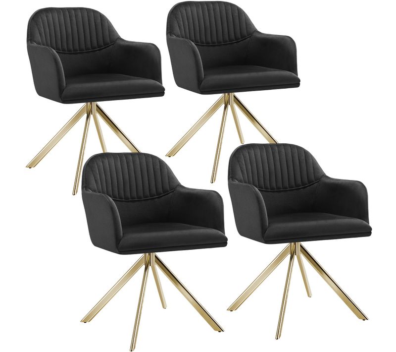 Lot 4 Chaises Pivotantes à 360° En Velours Avec Rembourrage Noir/or