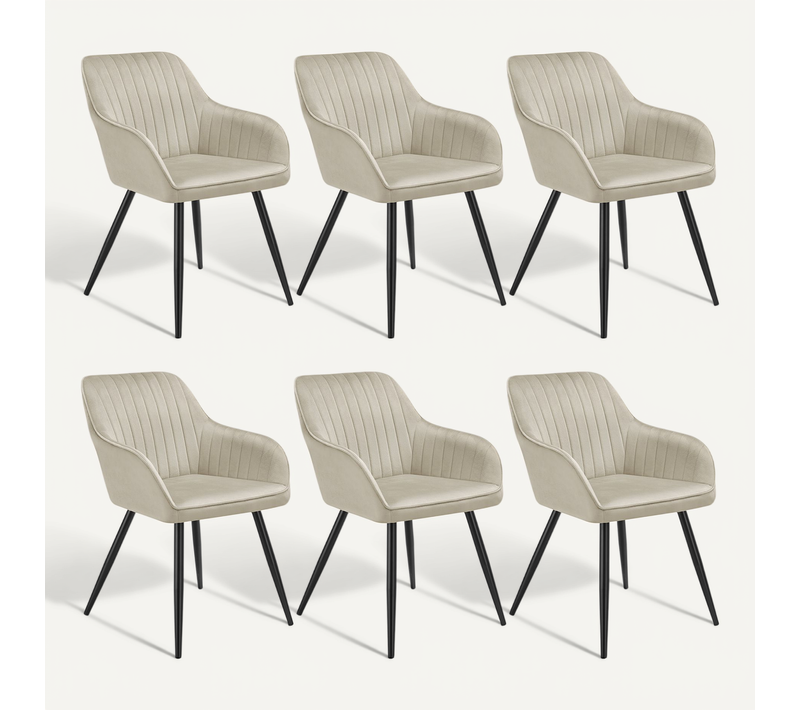 Lot De 6 Chaise De Salle À Manger Marilyn En Acier Crème/noir