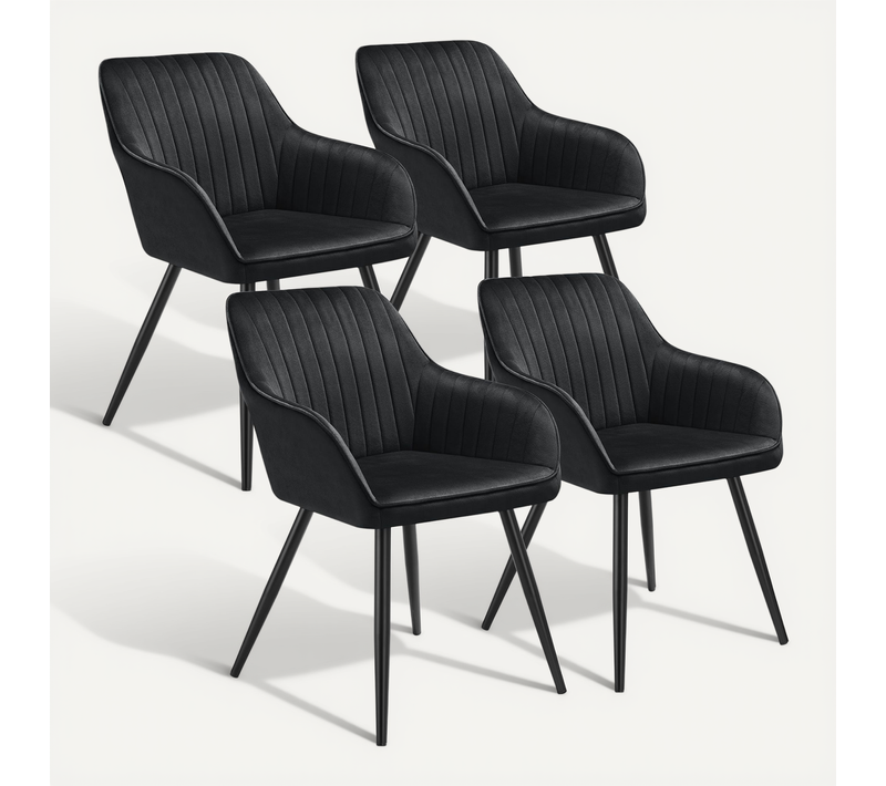 Lot De 4 Chaise De Salle À Manger Marilyn En Acier Noir/noir