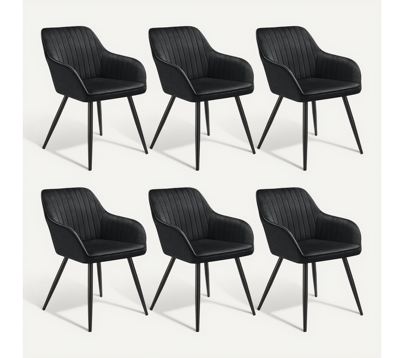 Lot De 6 Chaise De Salle À Manger Marilyn En Acier Noir/noir