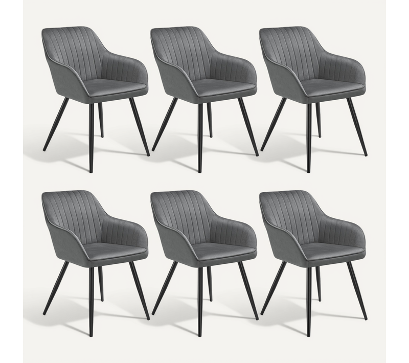 Lot De 6 Chaise De Salle À Manger Marilyn En Acier Gris/noir