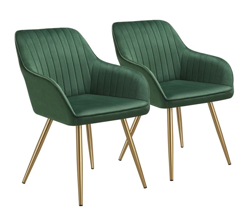 Lot De 2 Chaise De Salle À Manger Marilyn En Polyester, Acier Vert Foncé/or