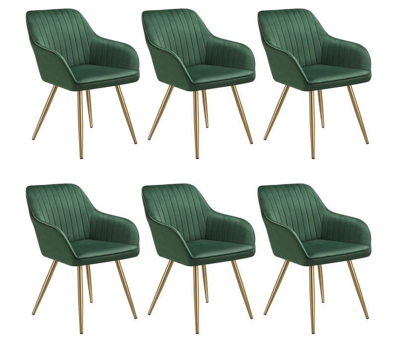 Lot De 6 Chaise De Salle À Manger Marilyn En Polyester, Acier Vert Foncé/or