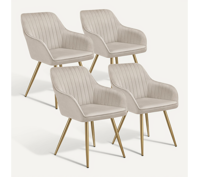 Lot De 4 Chaise De Salle À Manger Marilyn En Polyester, Acier Taupe/or
