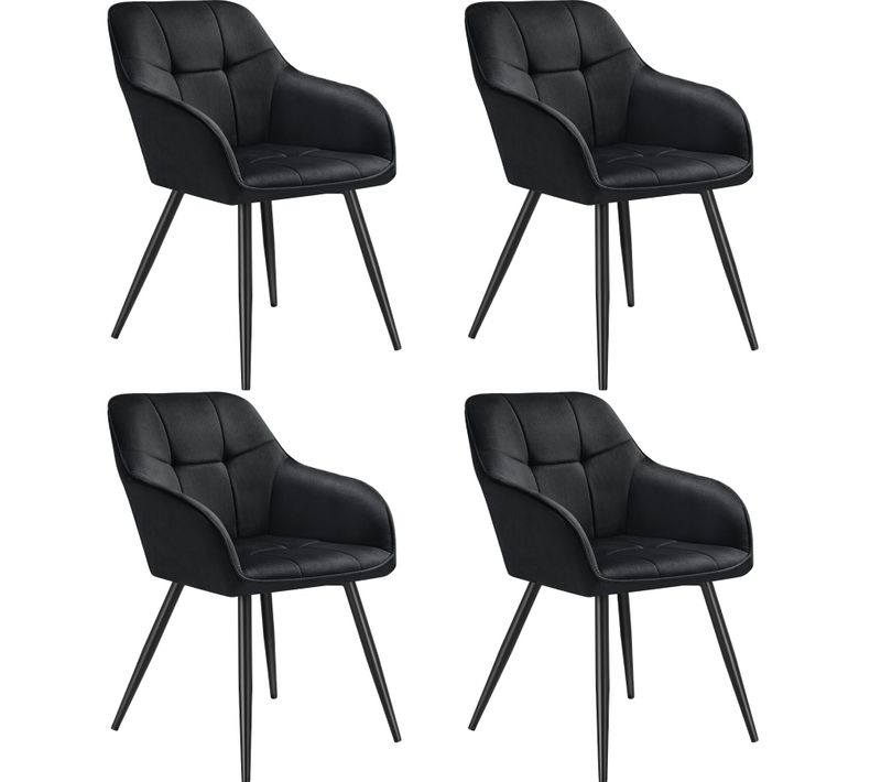 Lot De 4 Chaise De Salle À Manger Marilyn En Polyester, Acier Noir/noir