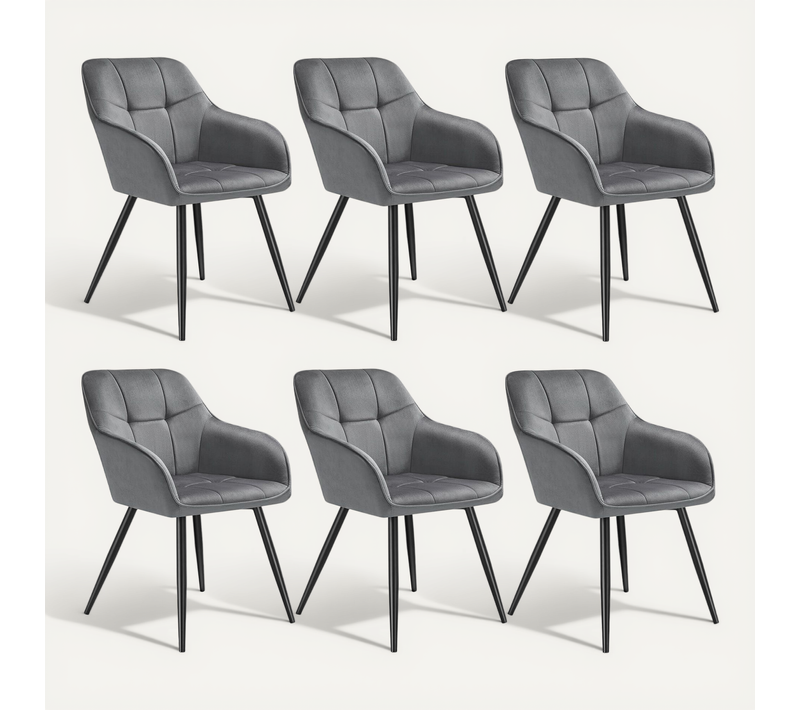 Lot De 6 Chaise De Salle À Manger Marilyn En Polyester, Acier Gris/noir
