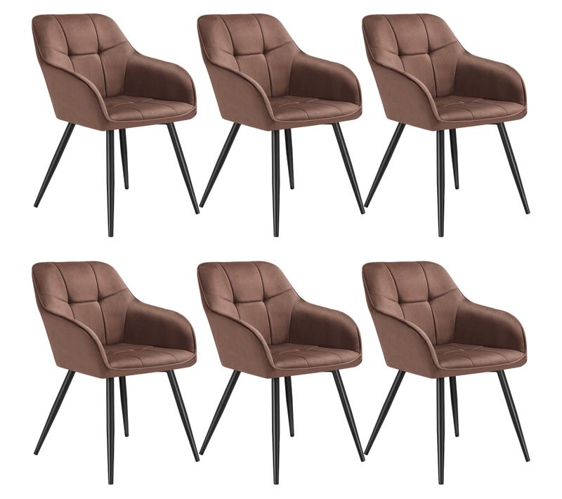 Lot De 6 Chaise De Salle À Manger Marilyn En Polyester, Acier Brun-noir