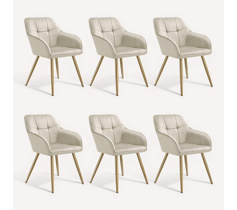 Lot De 6 Chaise De Salle À Manger Marilyn En Polyester, Acier Crème/or