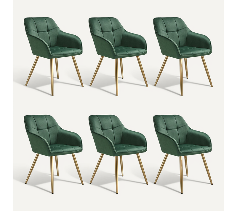 Lot De 6 Chaise De Salle À Manger Marilyn En Polyester, Acier Vert Foncé/or