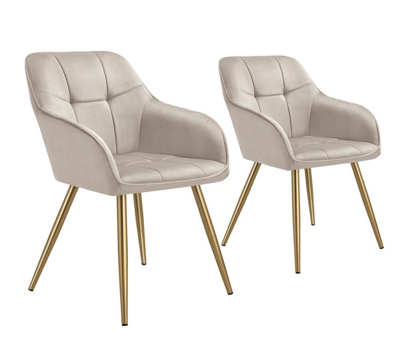 Lot De 2 Chaise De Salle À Manger Marilyn En Polyester, Acier Taupe/or