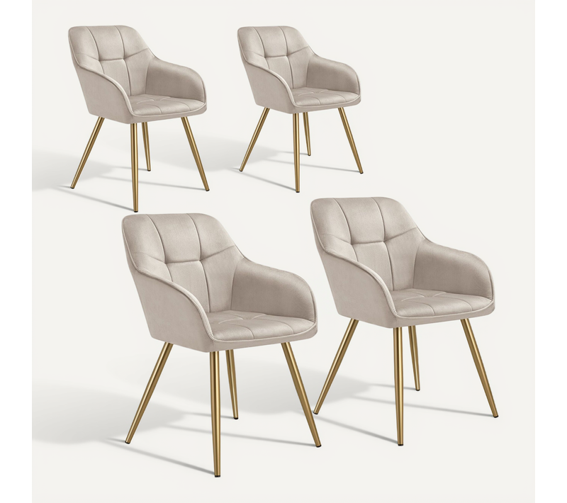 Lot De 4 Chaise De Salle À Manger Marilyn En Polyester, Acier Taupe/or