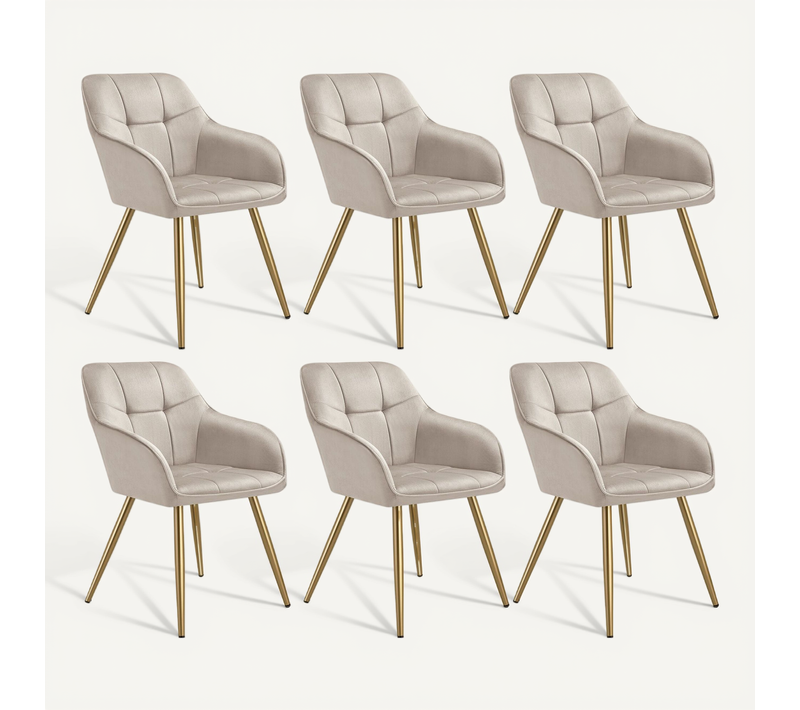 Lot De 6 Chaise De Salle À Manger Marilyn En Polyester, Acier Taupe/or