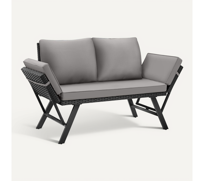 Canapé Lounge En Rotin Gris Clair/noir  61 X 157 X 89 Cm