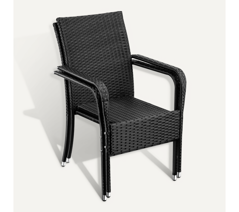 Lot De 2 Chaise En Résine Tressée Girona En Polyéthylène, Acier Noir