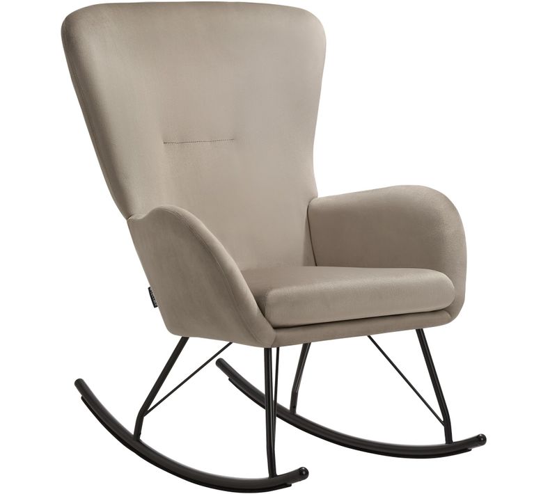 Fauteuil à Bascule Avec Patins En Acier Et Rembourrage Épais Taupe