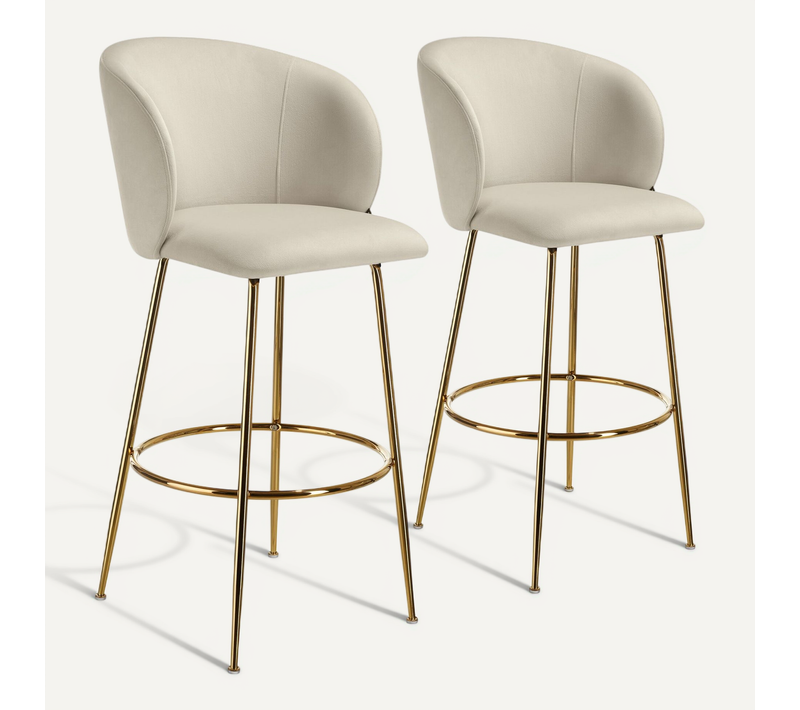 Lot 2 Tabourets De Bar Rembourrés Avec Dossier Aspect Velours Doré