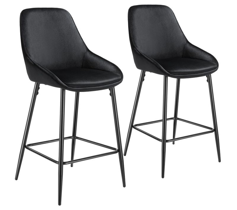 Lot 2 Chaises De Bar Dossier Aspect Velours Et Repose-pieds Noir