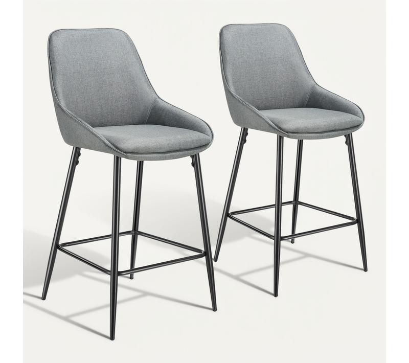 Lot 2 Chaises De Bar Dossier En Tissu Et Repose-pieds Gris/noir