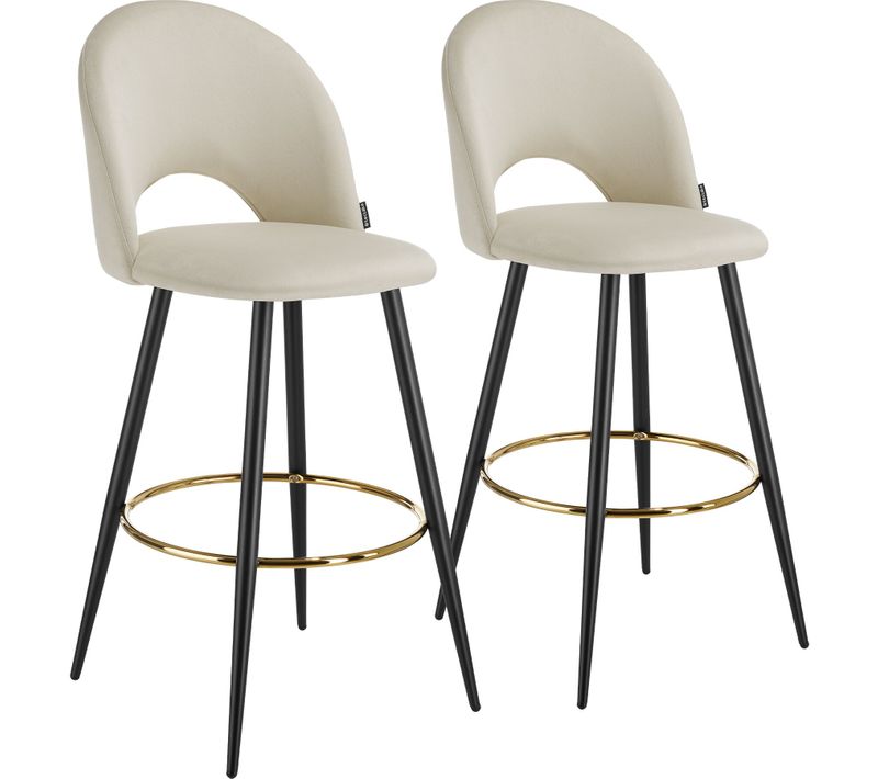 Lot 2 Chaises De Bar Aspect Velours Rembourré Crème Et Noir