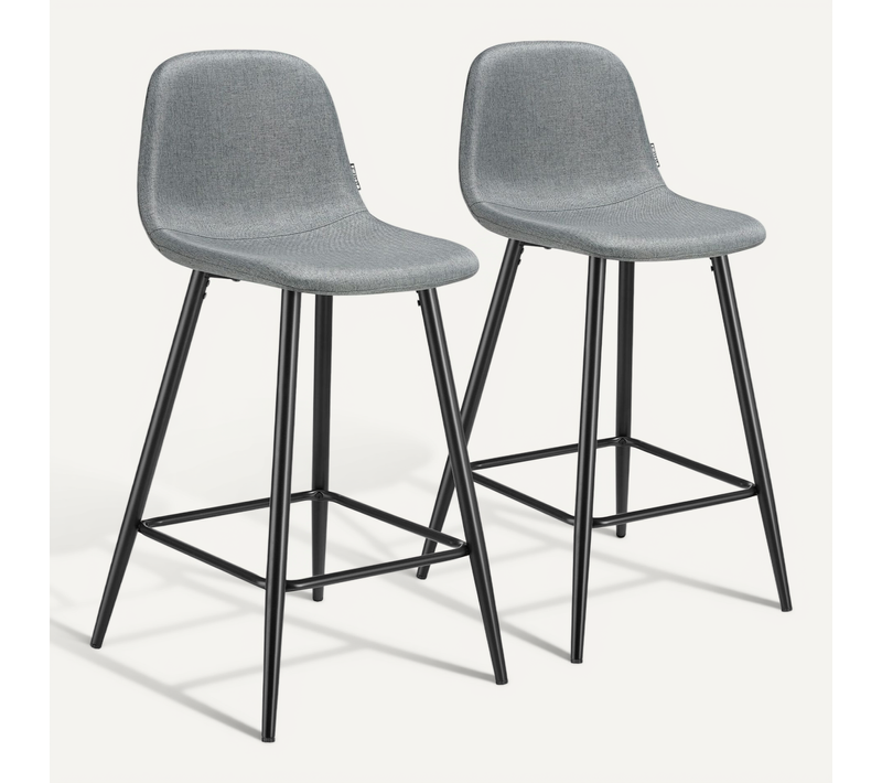 Lot 2 Chaises De Bar Rembourrées Avec Dossier Et Repose-pieds Gris