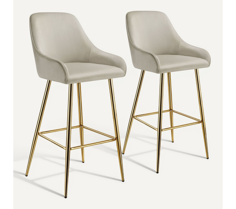 Lot 2 Tabourets De Bar Avec Dossier Rembourré En Aspect Velours Beige