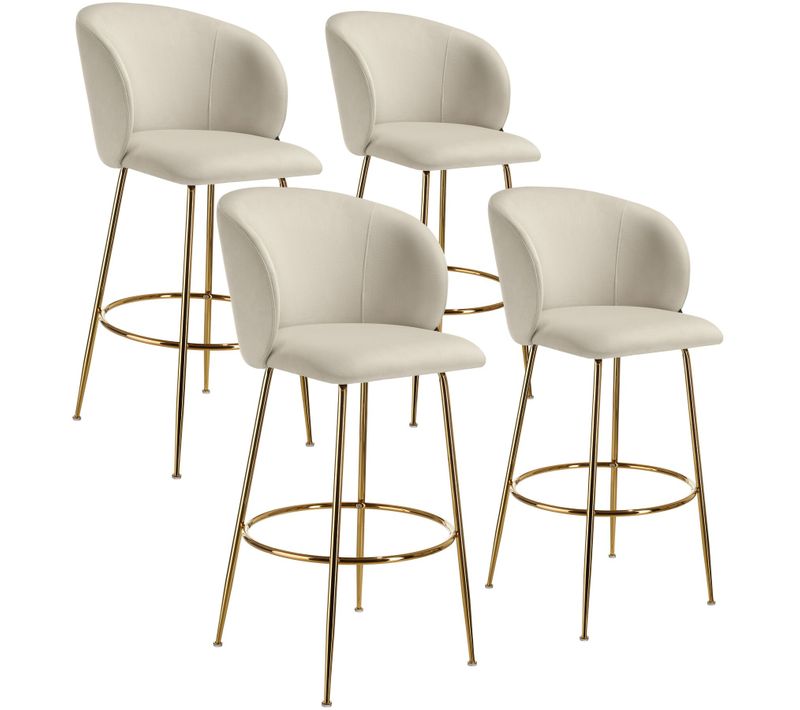 Lot 4 Tabourets De Bar Rembourrés Avec Dossier Aspect Velours Doré