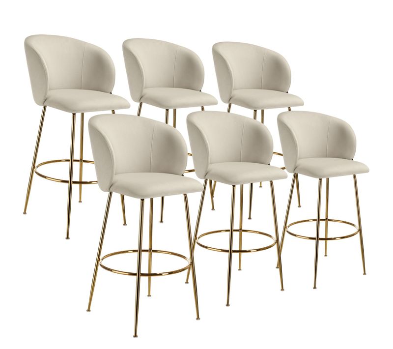 Lot 6 Tabourets De Bar Rembourrés Avec Dossier Aspect Velours Doré