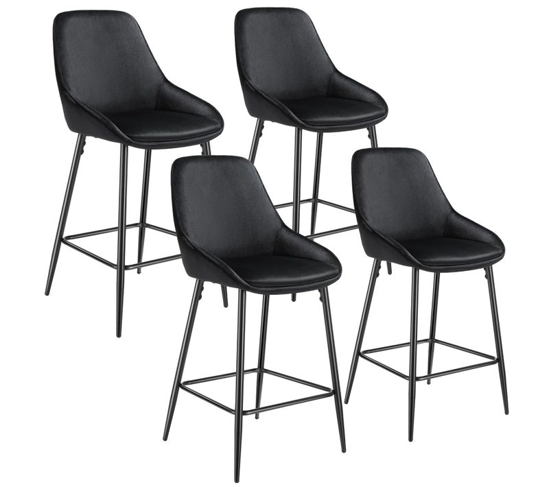 Lot 4 Chaises De Bar Dossier Aspect Velours Et Repose-pieds Noir