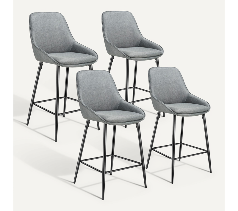 Lot 4 Chaises De Bar Dossier En Tissu Et Repose-pieds Gris/noir