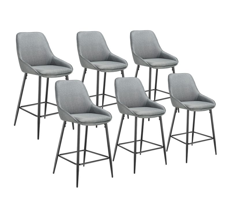Lot 6 Chaises De Bar Dossier En Tissu Et Repose-pieds Gris/noir