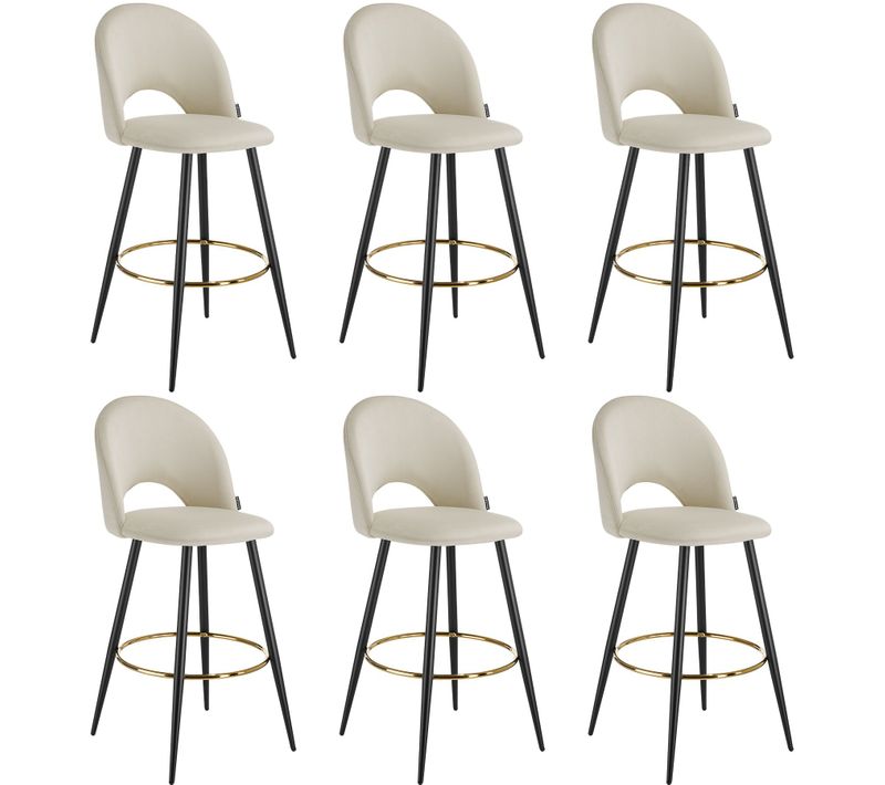 Lot 6 Chaises De Bar Aspect Velours Rembourré Crème Et Noir