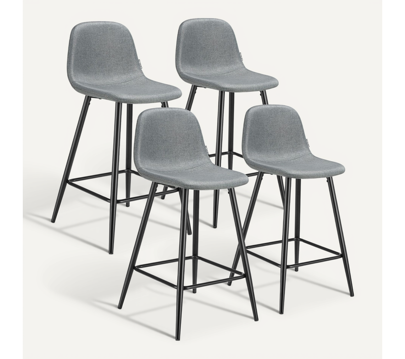 Lot 4 Chaises De Bar Rembourrées Avec Dossier Et Repose-pieds Gris