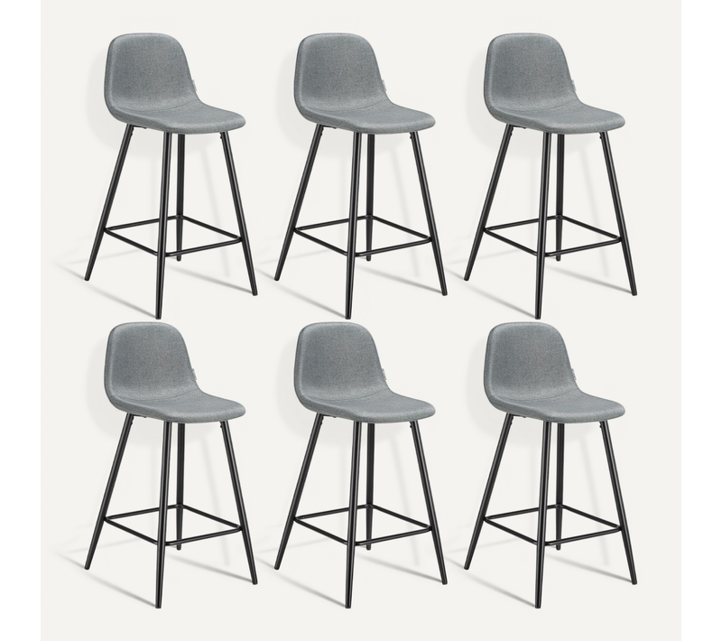Lot 6 Chaises De Bar Rembourrées Avec Dossier Et Repose-pieds Gris