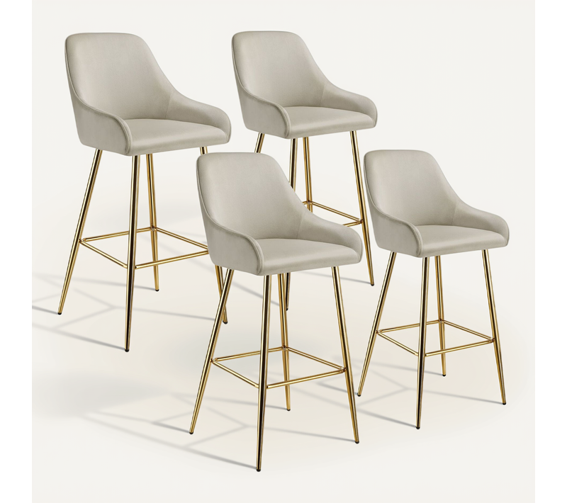 Lot 4 Tabourets De Bar Avec Dossier Rembourré En Aspect Velours Beige