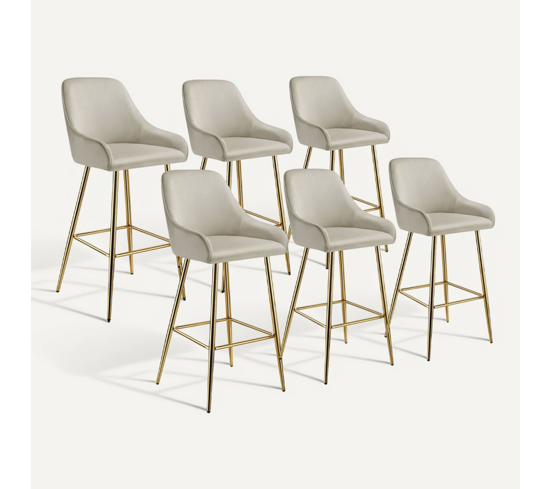 Lot 6 Tabourets De Bar Avec Dossier Rembourré En Aspect Velours Beige