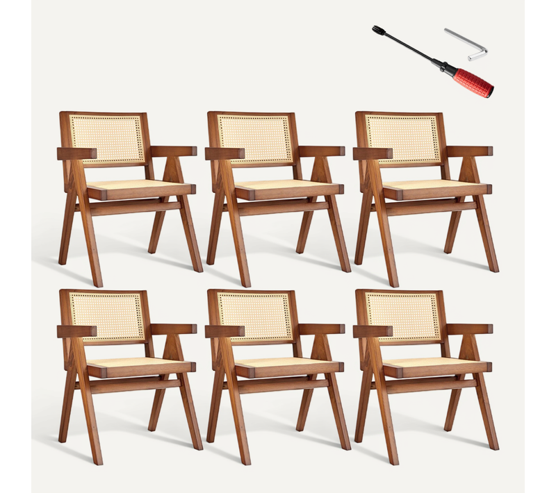 Lot De 6 Fauteuil Avec Accoudoirs Lissy En Bois Chêne Foncé
