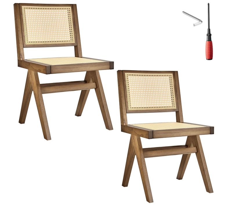 Lot 2 Chaises En Bois Avec Cannage Viennois Design Boho Chêne Clair