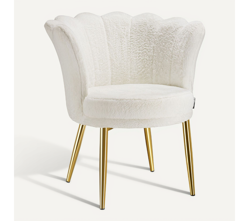 1 Fauteuil Stella En Acier Enduit De Poudre Fourrure Synthétique Crème/or