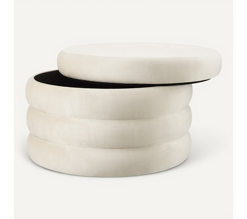 1 Tabouret Avec Espace De Rangement Altu XL En Bois Mdf Aspect Velours Crème/ Blanc