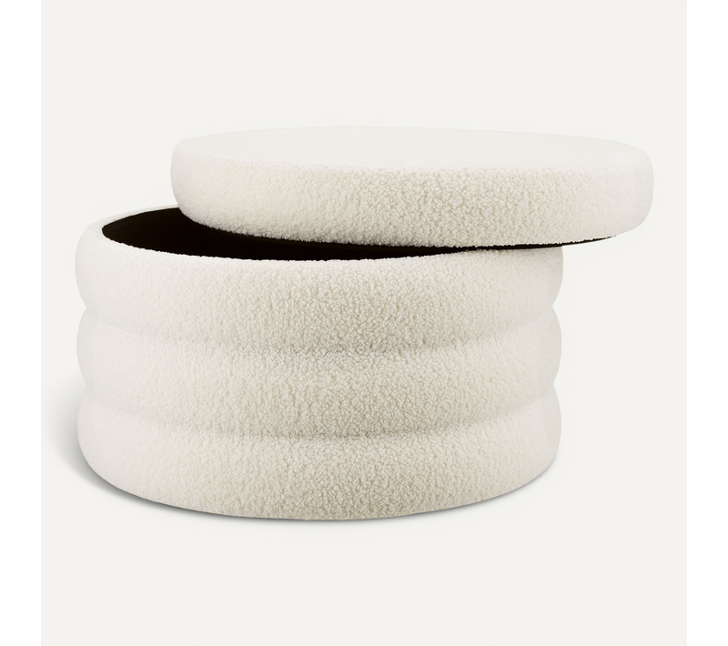 1 Tabouret Avec Espace De Rangement Altu XL En Bois Mdf Bouclé Crème/ Blanc