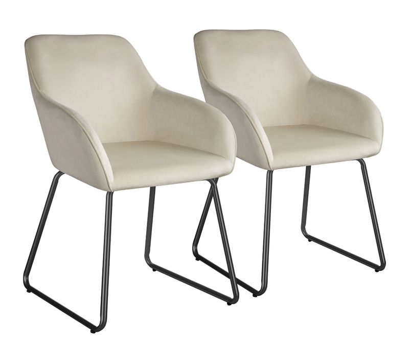 Lot 2 Chaises De Salle à Manger Aspect Velours Rembourré Crème Noir