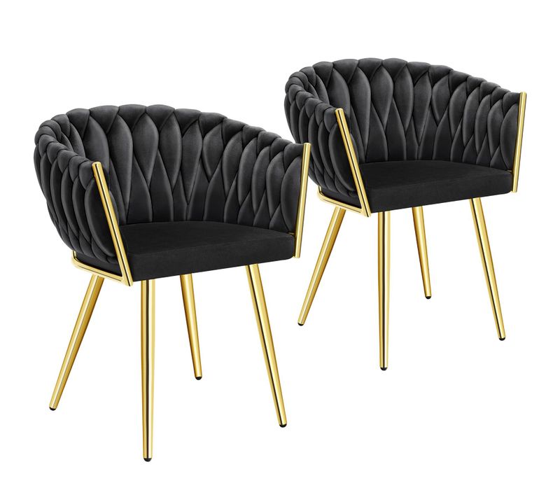 Lot 2 Chaises De Salle à Manger En Velours Design Noué Noir/or