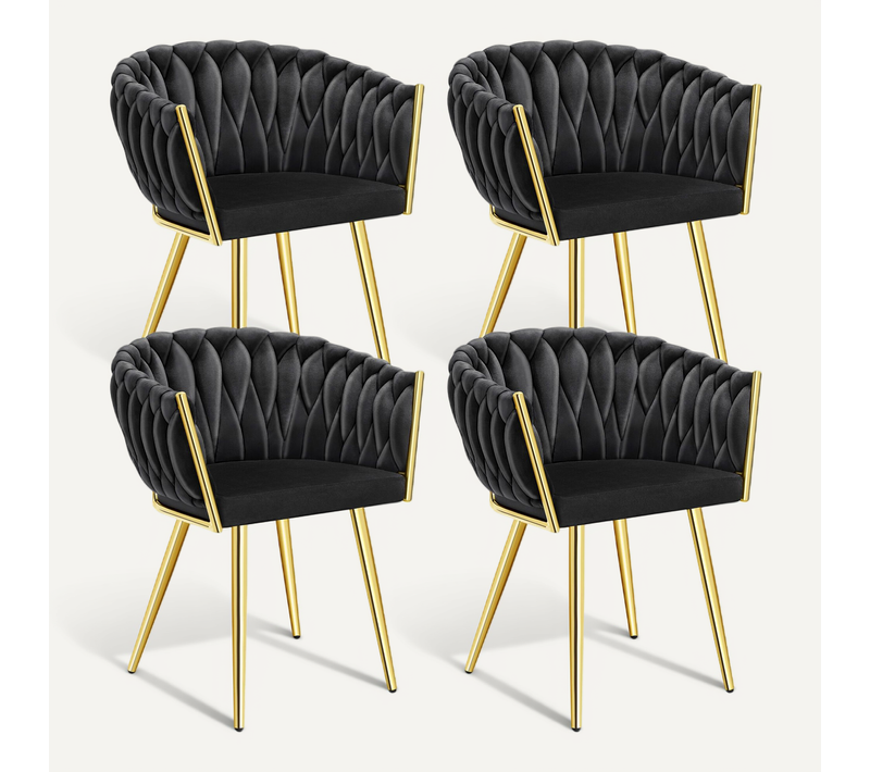 Lot De 4 Lot De Chaises De Salle À Manger Astano En Acier Enduit De Poudre/polyester Noir/or